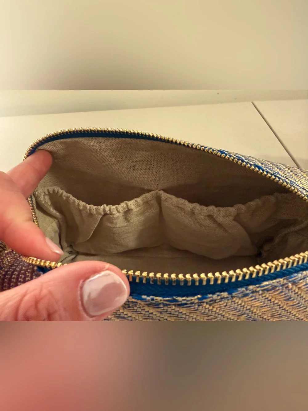 Vince Camuto Cosmetic Bag w/ Starfish and Tasseled Zipper in Blue/Gold - NWT